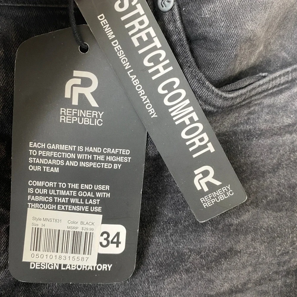 Refinery Republic Mens Black Denim Shorts Size 34 Faded 90s Grunge Skater NWT